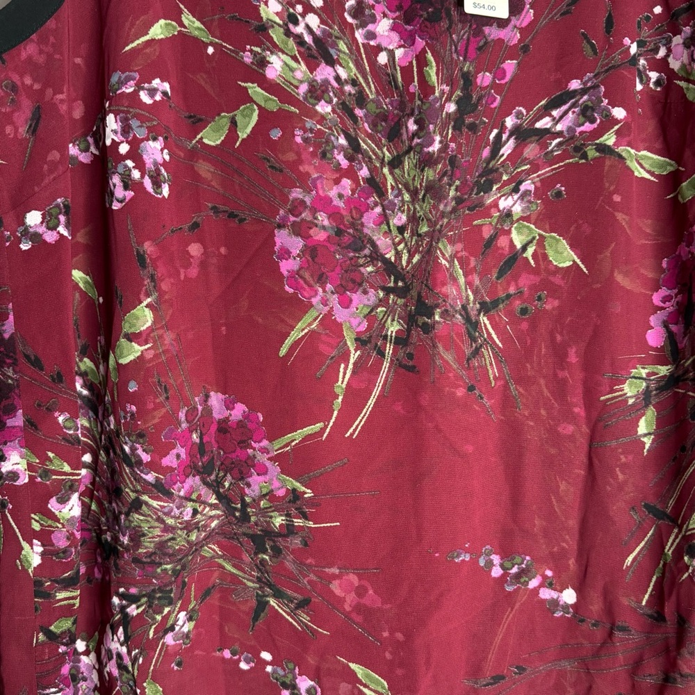 New Investments II Burgundy Maroon Multicolor Floral Sleeveless Lined Blouse 1X - Picture 4 of 9